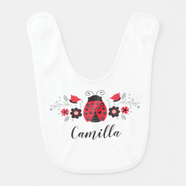 Personalized Cute Girl Ladybug Baby Bib (Front)