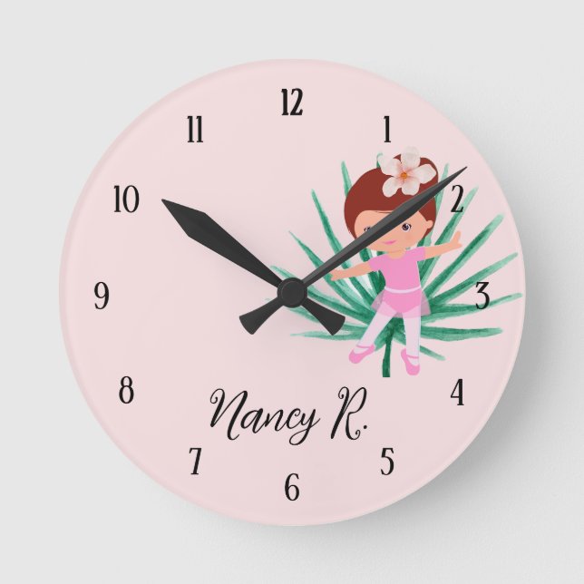 Personalized Cute Girl Pink Round Clock (Front)