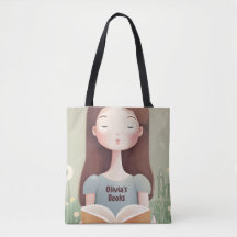 Personalized Cute Girl Reading Book Bag Tote Bag