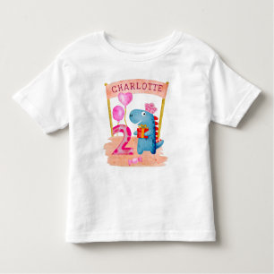 Personalized Cute Girly Dinosaur 2 Years Birthday Toddler T-shirt