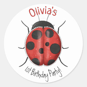 Personalized Cute Girly LadyBug 1st Birthday  Classic Round Sticker