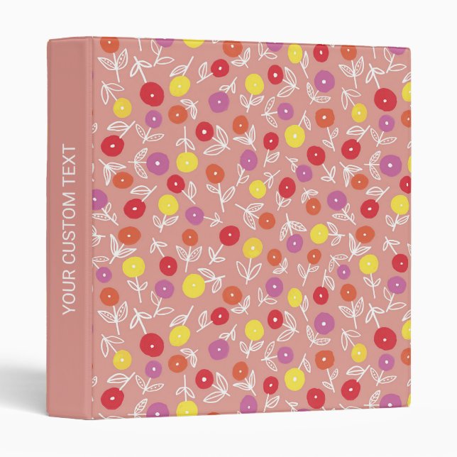 Personalized Cute Girly Peach Floral Ditsy Pattern 3 Ring Binder (Front/Spine)