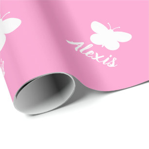 Personalized cute girly pink butterfly pattern wrapping paper
