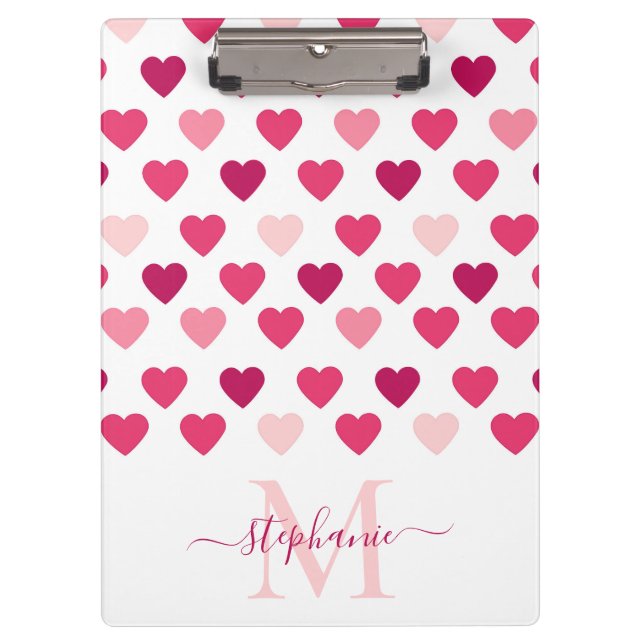 Personalized Cute Girly Pink Hearts Love Clipboard (Front)