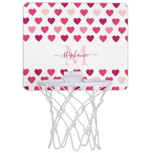 Personalized Cute Girly Pink Hearts Love Mini Basketball Hoop