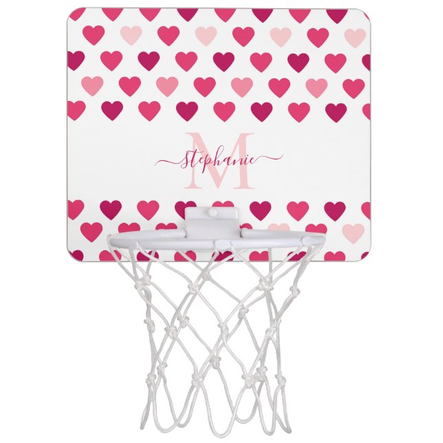 Personalized Cute Girly Pink Hearts Love Mini Basketball Hoop (Front)