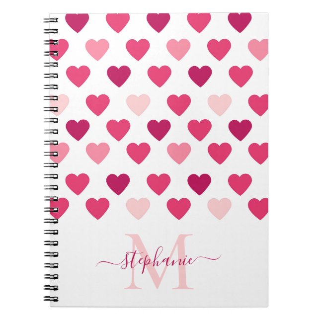 Personalized Cute Girly Pink Hearts Love Notebook (Front)