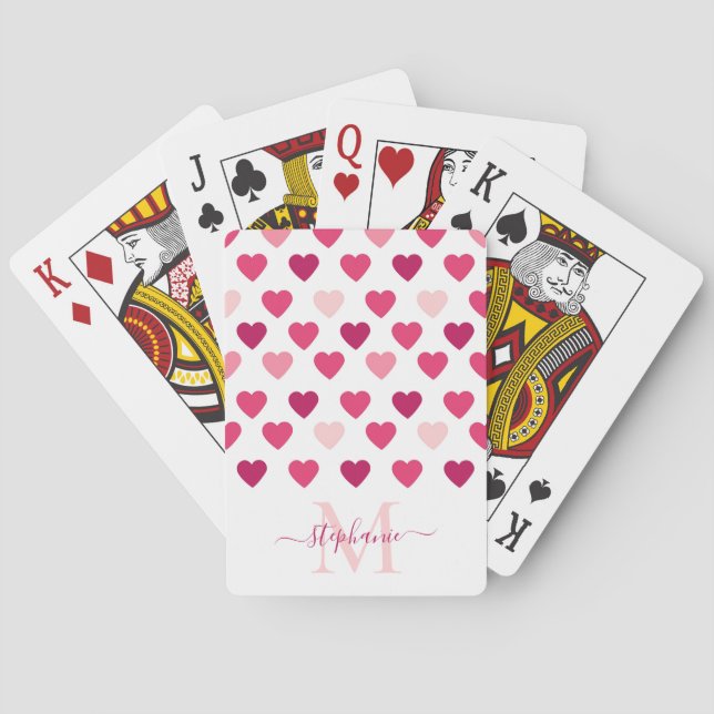 Personalized Cute Girly Pink Hearts Love Poker Cards (Back)