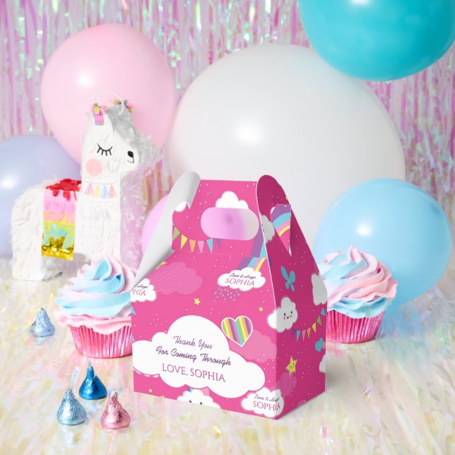 Personalized Cute Girly Pink Rainbow & Skies Favor Boxes (Party)