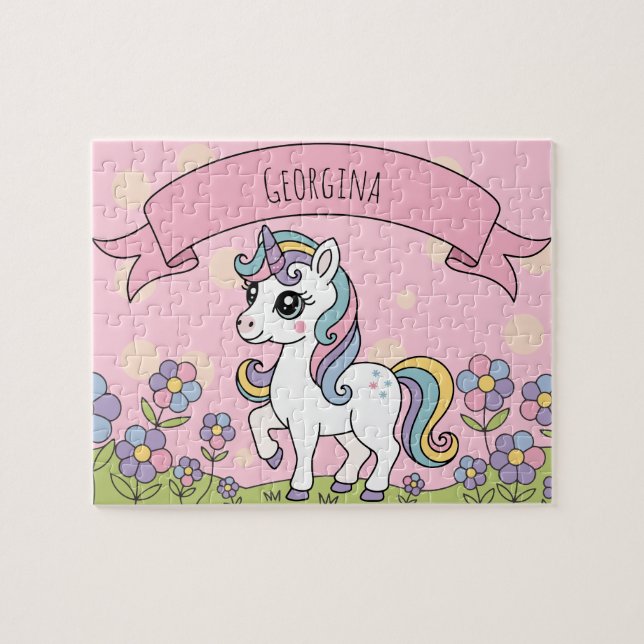 Personalized Cute Girly Unicorn  Jigsaw Puzzle (Horizontal)