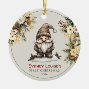 Personalized Cute Gnome Baby's First Christmas Ceramic Ornament