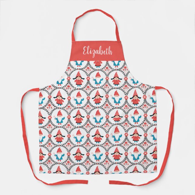 Personalized Cute Gnome Christmas Apron (Front)