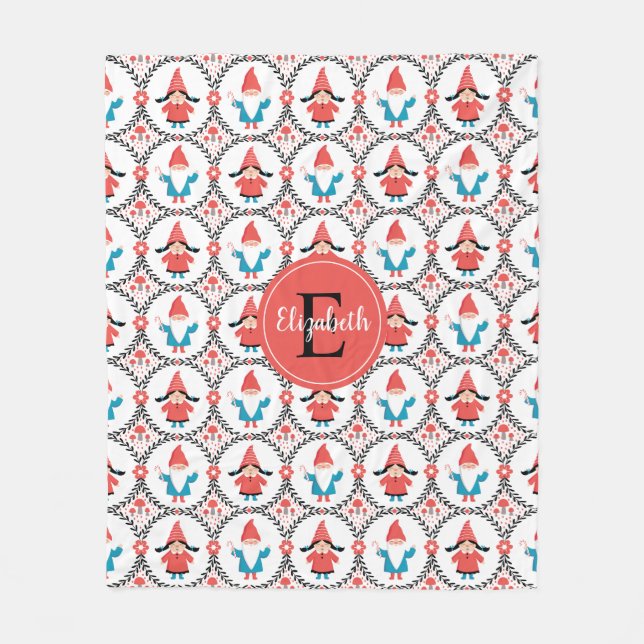 Personalized Cute Gnome Christmas Fleece Blanket (Front)