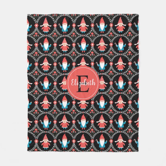 Personalized Cute Gnome Christmas Fleece Blanket (Front)