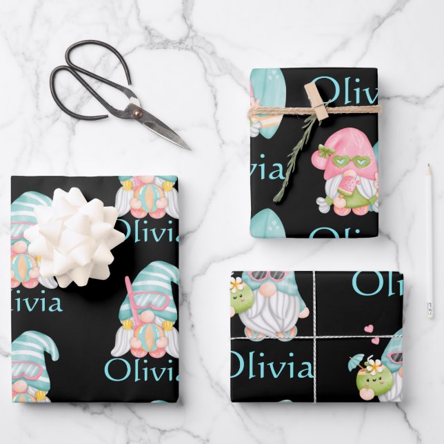 Personalized Cute Gnome Printed Christmas  Wrapping Paper Sheets (Front)
