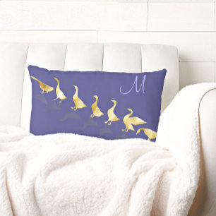 Personalized Cute Gold Foil Geese Purple Lavender  Lumbar Pillow