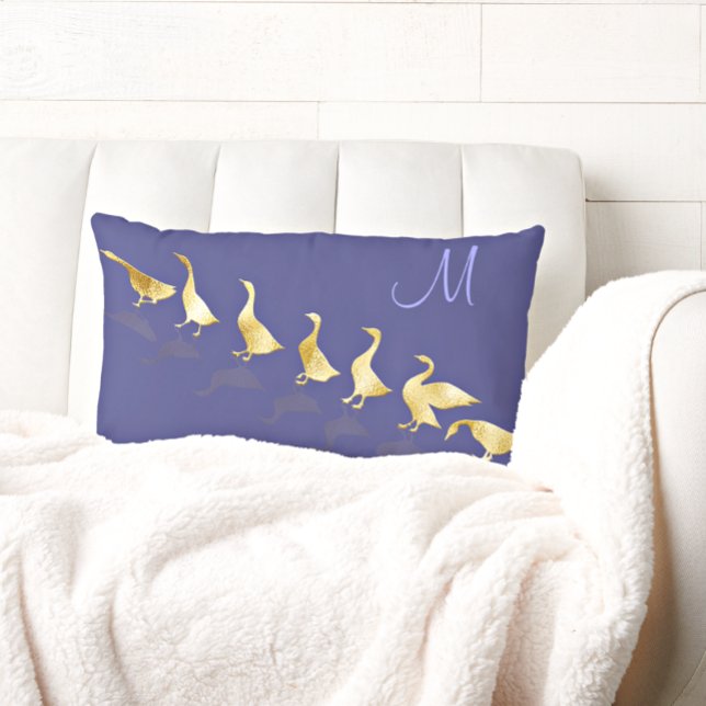 Personalized Cute Gold Foil Geese Purple Lavender  Lumbar Pillow (Creator Uploaded)