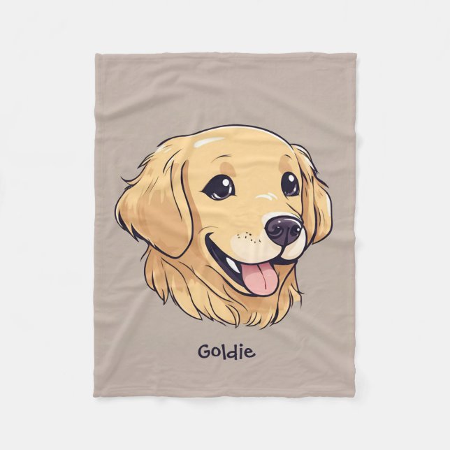 Personalized Cute Golden Retriever Fleece Blanket (Front)