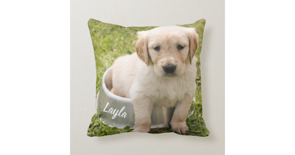 Personalized Cute Golden Retriever Puppy Throw Pillow Zazzle Com