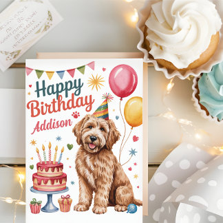 Personalized Cute Goldendoodle Birthday Card