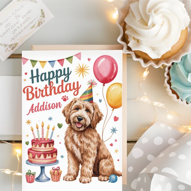 Personalized Cute Goldendoodle Birthday Card (Creator Uploaded)