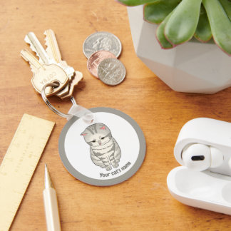 Personalized Cute Gray Cat Lover Keychain