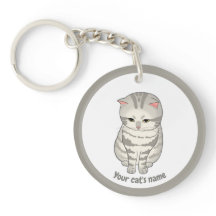 Personalized Cute Gray Cat Lover Keychain