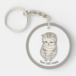 Personalized Cute Gray Cat Lover Keychain