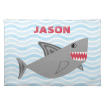 Personalized Cute Gray Shark Blue Waves Cloth Placemat