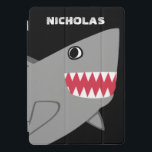 Personalized Cute Gray Shark Kids Modern Fish iPad Pro Cover<br><div class="desc">Personalized Cute Gray Shark Kids Modern Fish iPad Smart Cover. Edit to change background color or font color. Gray shark with sharp teeth on a black background with name above in fun white font.  Cute killer shark ocean themed electronic accessories.</div>