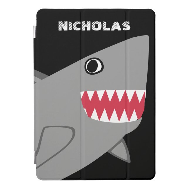 Personalized Cute Gray Shark Kids Modern Fish iPad Pro Cover (Front)