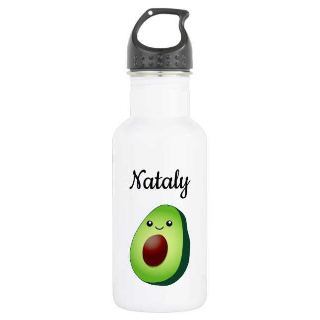 Personalized cute green avocado cartoon custom stainless steel water bottle (Front)