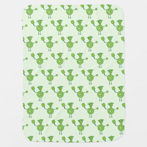 Personalized Cute Green Cartoon Pickleball  Baby Blanket