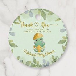 Personalized Cute Green Dinosaur Boys Baby Shower Favor Tags