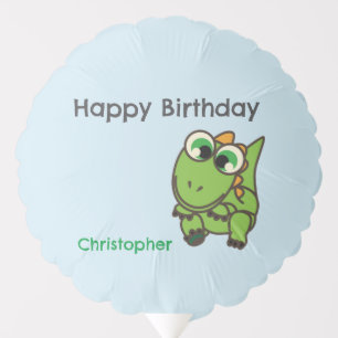 Personalized cute green dinosaurs blue birthday balloon