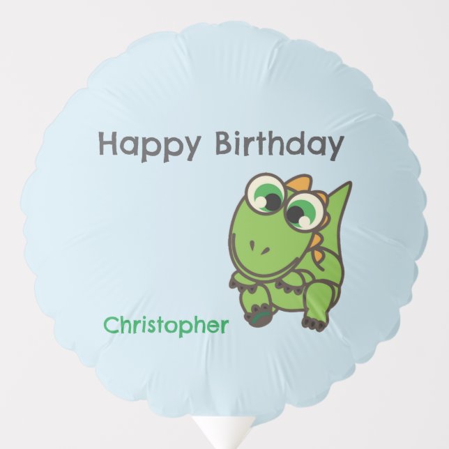 Personalized cute green dinosaurs blue birthday balloon (Front)