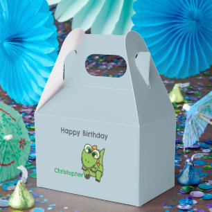 Personalized cute green dinosaurs blue birthday favor boxes