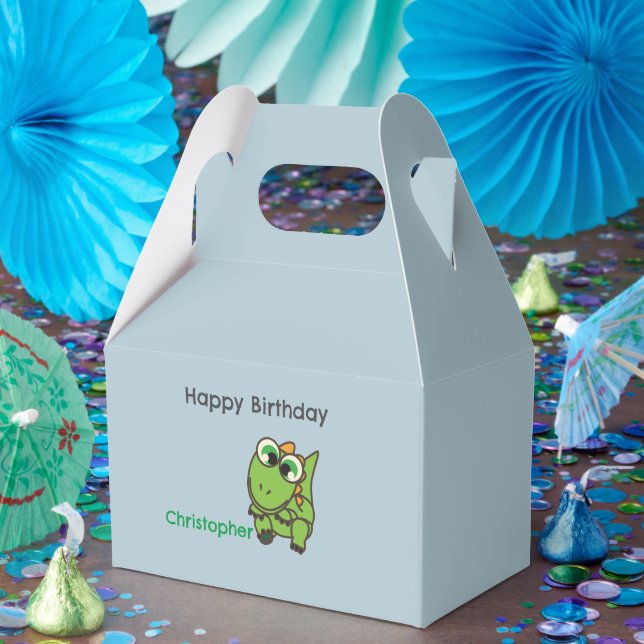 Personalized cute green dinosaurs blue birthday favor boxes (Party)