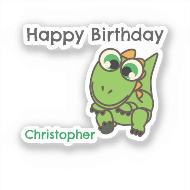 Personalized cute green dinosaurs blue birthday sticker (Front)