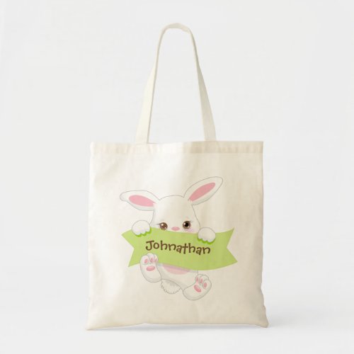 Personalized Cute Green Easter Bunny Boy Tote Bag
