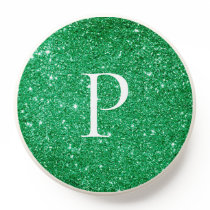 Personalized Cute Green Glitter Elegant Monogram PopSocket
