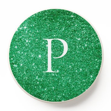 Personalized Cute Green Glitter Elegant Monogram PopSocket