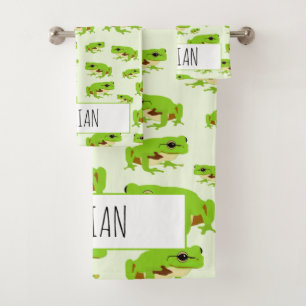Personalized Cute Green Tree Frog Pattern  Bath Towel Set