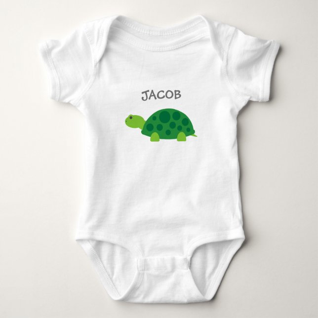 Personalized cute green turtle kids baby romper (Front)
