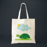 Personalized cute green turtle kids tote bag<br><div class="desc">Personalized cute green turtle kids tote bag. Animal illustration with name of child. Fun baby shower gift idea for new baby and mom. Also nice as party favor bag for 1st Birthday. Neutral design suitable for boys and girls.</div>