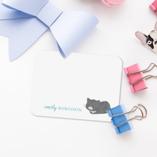 Personalized Cute Grey Cat Note Card (Creator Uploaded)