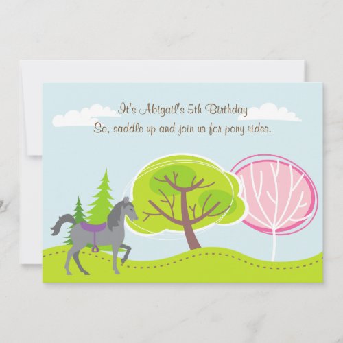 Personalized Cute Grey Horse Pony Rides Birthday Invitation