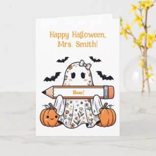 Personalized Cute Halloween Ghost Teacher Greeting Card