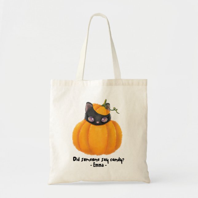 Personalized Cute Halloween Trick or Treat Tote Bag (Front)