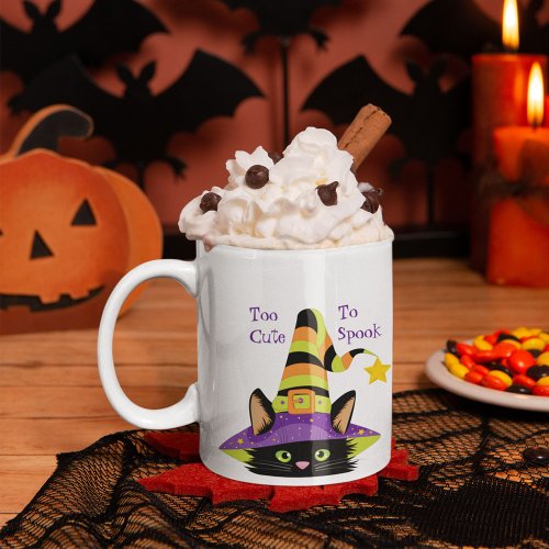 Personalized Cute Halloween Witch Black Cat Coffee Mug